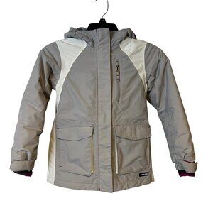 Lands End Girls Winter Coat Jacket Size 5 - 6 Medium Gray White Parka Waterproof